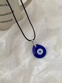 1pc Fashionable Turkish Evil Eye, Water Drop & Heart Pendant Necklace - Blue - View 8