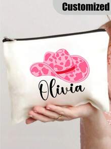 Customized Cowgirl Name Makeup Bag - Bachelorette Party Gift, Lightweight And Durable Polyester Zipper Cosmetic Bag, Convenient For Travel And Storage - Beige - View 3