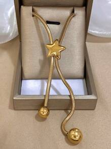 1 Pieza Collar largo de acero inoxidable con decoración de estrella dorada para mujer, collar de cadena para uso diario y fiestas, regalo de joyería