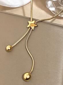 1 Pieza Collar largo de acero inoxidable con decoración de estrella dorada para mujer, collar de cadena para uso diario y fiestas, regalo de joyería