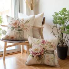 Set de 4 fundas decorativas de cojín con diseño floral rosa vintage, tela de terciopelo durazno, impresión de un solo lado, 45*45 CM, adecuadas para sala de estar, dormitorio, sofá, regalo