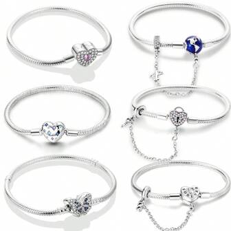 1Pc Silver Color Heart Butterfly Star Map Chain Soft Snake Bracelet Fit Bead Charm Diy Jewelry Making Daily Wear Gift For Women Girl