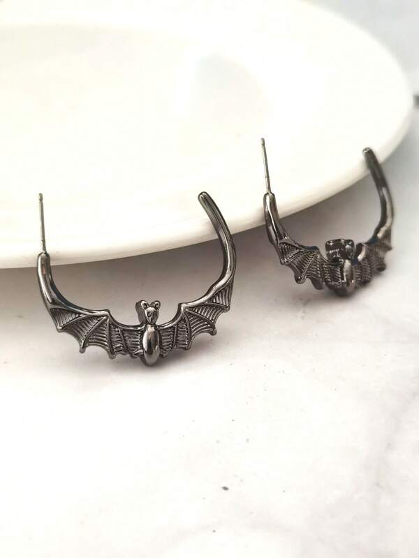 1 Pair Dark Bat Shaped Stud Earrings, Unique Design For Women Festival Party