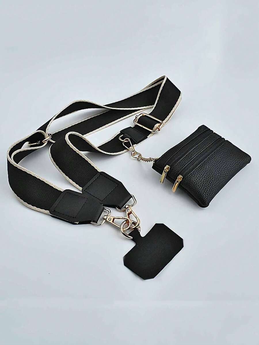 拉链手机挂绳，时尚女士斜挎手机挂绳，带钱包的斜挎手机挂绳，新款拉链手机挂绳，可调节斜挎手机带 - 耐用涤纶材质，休闲风格，手机袋，女士礼物