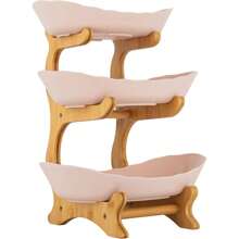 SENDERPICK Ceramic Fruit Basket, 3-Tier Fruit Bowl, Fruit Serving Tray, Three Removable Ceramic Plates With Natural Bamboo Stand For Fruit, Nuts, And Snacks () - Màu be - Xem 4