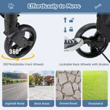 Lifezeal Extra Large Dog Stroller With Dual Entry Safety Belt Adjustable Handle 4 Wheels Blue/Grey - Grey - View 8