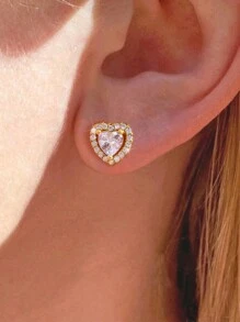 Winglove 一套925纯银心形水晶项链、戒指、耳环首饰套装，优雅女士礼物 - 金黃色 - 查看 8