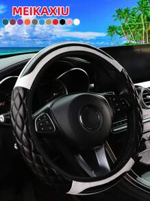 MEIKAXIU 1 件水晶碳纤维 PU 皮革 3D 立方体刺绣汽车方向盘套，适合 14.5-15 英寸汽车配件，男女通用黑色/红色/粉色/蓝色/米色/灰色 - 均碼 - 查看 18