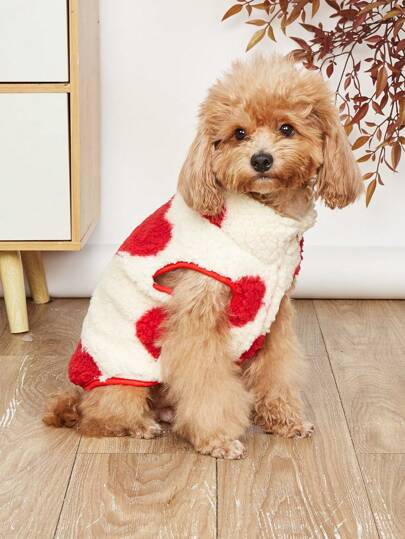1pc Cute Heart Pattern Pet Vest, Suitable For Cats And Dogs, Fluffy Pet Clothing For Autumn/Winter