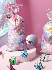 25 stuks roze paarse kroonvlindersnoepzakjes - Levendige verjaardagsfeestartikelen - Plastic koekjesverpakkingszak, geschikt voor bruidscadeaus, huwelijkscadeaus en verjaardagsfeestdecoratie