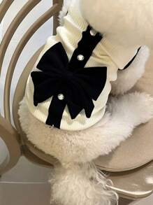 1pc Langxingcs Black & White Elegant Romantic Pet Dress, Romantic Cat/Dog Dress With Black Bow, Suitable For Medium & Small Pets - Multicolor - View 14