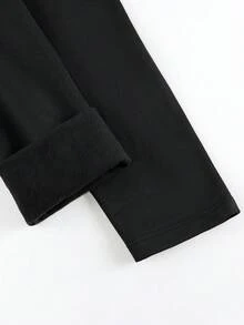 2pcs Men's Thermal Underwear Set, Thermal Lined Crew Neck Long Sleeve Base Layer Tops, Solid Black, Slim Fit, Warm For Autumn/Winter, Suitable For Running, Fitness, Outdoor Sports Like Skiing