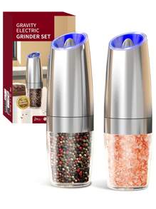 CLITON Gravity Electric Salt And Pepper Grinder Set, Adjustable Coarseness, Battery Powered With LED Light, One-Handed Automatic Operation, Upgraded Large Capacity, Stainless Steel Black, Gravity Electric Salt And Pepper Mill, Automatic Grinder With LED Light, Battery Powered, Adjustable Coarseness, One-Handed Operation, Christmas Gift, Creative Kitchen Gadget Gift