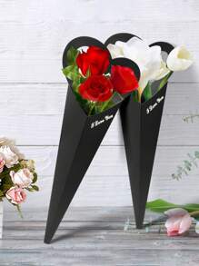 3件/10件-花束袋纸花包装袋单花纸套爱心鲜花包装礼盒适用于情人节婚礼 - 黑色 - 查看 3