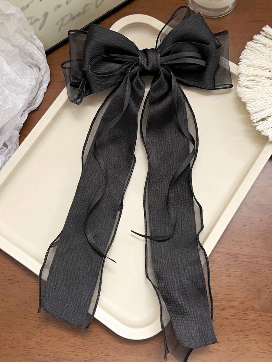 1 pieza Clip de pelo elegante de primavera con lazo de cinta de doble capa extra grande de malla negra, accesorio de San Valentín, lazos, lindo, accesorios para el cabello, accesorios para la cabeza, accesorios para el cabello para mujeres, pinzas de garra - Negro - Ver 1