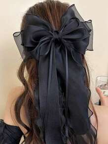 1 pieza Clip de pelo elegante de primavera con lazo de cinta de doble capa extra grande de malla negra, accesorio de San Valentín, lazos, lindo, accesorios para el cabello, accesorios para la cabeza, accesorios para el cabello para mujeres, pinzas de garra - Negro - Ver 2