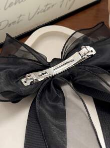 1 pieza Clip de pelo elegante de primavera con lazo de cinta de doble capa extra grande de malla negra, accesorio de San Valentín, lazos, lindo, accesorios para el cabello, accesorios para la cabeza, accesorios para el cabello para mujeres, pinzas de garra - Negro - Ver 4