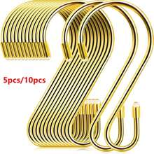 5 件/10 件 S 型挂钩，适用于厨房储物和户外露台储物 - 金色 - 查看 10