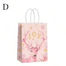2pcs New Christmas & Valentine's Day Pink Paper Gift Shopping Bags, Kraft Paper Bags For Party Favor