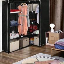 Dustproof Bedroom Wardrobe, L-Shaped Corner Cabinet With 2 Hangers, 129 X 87 X 169 Cm, Black