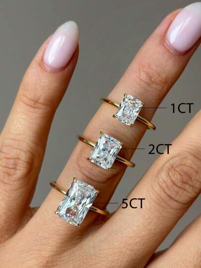 1pc Shiny Geometric Pattern 0.5/1/2/5 Carat Radiant Cut Engagement Ring, Wedding Ring, Women's Promise Ring, Eternity Ring, Elegant Jewelry Gift