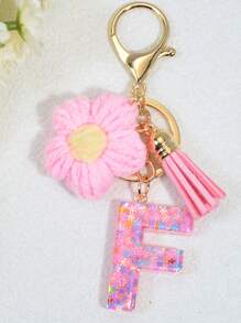 1pc English Letter Keychain, Charm Key Chain With Butterfly Tassel Decor, Popular In Europe And America Gift Souvenir Car Accessories Bag Charm Backpack For School