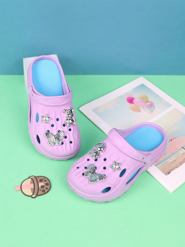 1 双女童紫色新款室内网眼鞋 EVA 防水防滑儿童耐用户外时尚沙滩凉鞋