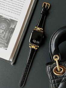 1 件兼容 表带 WatchStrap 女式高级小金属拼接皮革黑色表带兼容 表带 38/40/41/42/44/45/46/49mm Ultra 3/2/1，表带适用于 AppleWatch Se 系列 10/9/8/7/6/5/4/3/2/1，手表配件，柔软、舒适、多功能，女士超薄黑金高级表带。 - 黑色 - 查看 6