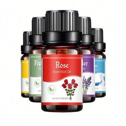 8件/6件/18件精油，3件/2件/1件精油，水溶性香薰油，空气清新剂芳香疗法，用于加湿器，芳香疗法石，蜡烛，扩散器（薰衣草，玫瑰，柠檬，薄荷，海洋）10ml油，适用于客厅，卧室，厨房，圣诞节，新年