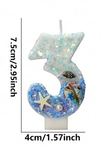 1 pieza Vela de cera con tema de océano en degradado azul con espiral de concha y números digitales del 0 al 9, decoración de tarta con tapa de concha y estrella de mar para cumpleaños
