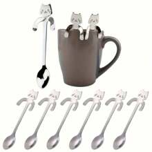 1/2/5/10 Pcs Cute Kawaii Cat Spoons, Stainless Steel Spoons, Creative Cat-Shaped Hanging Cup Coffee Spoons, Perfect For Stirring Tea, Coffee, Sugar And Desserts - Kitchen Utensils Back To School - Multicolor - View 3