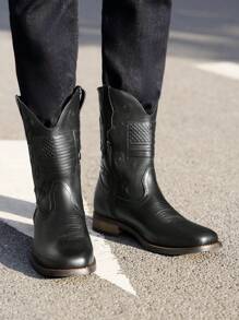 Men's Western Cowboy Boots European And American Style High-Top Leather Boots - 黑色 - 查看 8