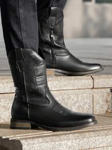 Men's Western Cowboy Boots European And American Style High-Top Leather Boots - 黑色 - 查看 10