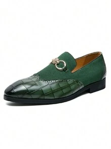 Vintage Men's Slip-On Loafers, Elegant Gentleman Oxfords With Buckle Decor, Faux Suede Patchwork, Non-Slip Durable Sole, Casual/Business/Formal Wear, Suitable For College, Graduation, Office, Party, Wedding, Spring/Summer/Autumn, Recommend Sizing Down