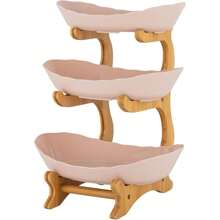 SENDERPICK Ceramic Fruit Basket, 3-Tier Fruit Bowl, Fruit Serving Tray, Three Removable Ceramic Plates With Natural Bamboo Stand For Fruit, Nuts, And Snacks () - Màu be - Xem 6