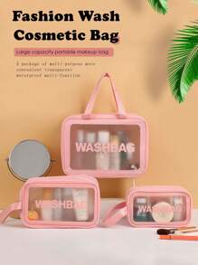 3pcs Transparent Makeup Bag Set, Including Semi-Transparent PVC Toiletry Pouch, PU Matte Shower/Swimming Storage Bag, Large Capacity Travel Cosmetic Organizer Bag, Makeup Case, Toiletry Bag, Skincare Bag, Essential For Travel, Cruise, Dorm Bathroom Decor Summer Makeup Organizer Bathroom Accessories Back To School - Multicolor - View 2