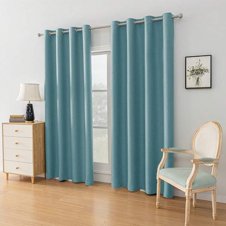 CYCMACO Linen Effect Blackout Curtain 2 Pieces, Modern Indoor Curtains, Bedroom Curtains, Indoor Curtains, Cold And Heat Insulating Thermal Curtain, Living Room Curtains - Baby Blue - View 2