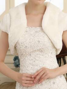 1 Áo khoác Bolero cô dâu mềm mại cho nữ, tay ngắn màu trắng, thời trang đa năng, chất liệu lông nhân tạo - Trắng - Xem 1