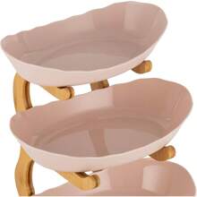 SENDERPICK Ceramic Fruit Basket, 3-Tier Fruit Bowl, Fruit Serving Tray, Three Removable Ceramic Plates With Natural Bamboo Stand For Fruit, Nuts, And Snacks () - Màu be - Xem 7