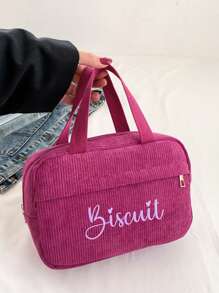 Custom-Made Embroidered Autumn New Style Large Capacity Handbag, Fashionable Small Square Bag, Simple And Casual Handbag, Corduroy Cosmetic Storage Bag, Multi-Functional Portable Travel Storage Bag, Large Capacity, Bright Pink, Royal Blue, Green, Burgundy, Personalized Customization, Unique, Women's Gift, Toiletry Bag, Ideal Gift For Girlfriend, Family, Friends, And Children, Pink-Themed Girly Items. - Multicolor - View 4