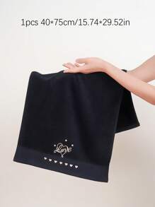 QIBHI 1pc Embroidered Love Themed Towel Or Bath Towel, Valentine's Day Gift, Couples Matching Party Towel/Bath Towel, Wedding Decor Bath Towel Sheet - Black - View 6