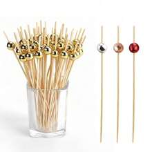 50pcs/100pcs/200pcs Gold 12cm Bamboo Fork Party Buffet Fruit Desserts Pick Skewer Food Cocktail Sandwich Fork Stick - Multicolor - View 9