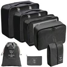 7 Pieces Travel Organizer Storage Bags Suitcase Portable Packing Luggage Clothes Shoes Bag - màu đen - Xem 1