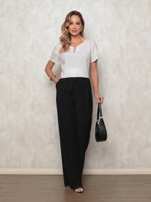 ALETHEIA - SHORT SLEEVE BLOUSE IN VISCOSE FABRIC WITH TUBE DETAIL ON THE NECKLINE - WOMEN'S BLOUSES  BLOUSES - 白色 - 查看 3