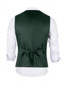 WindsorQuad Furuyal 男士三件套西装，优雅纯色修身绅士套装，包含马甲、西裤和领带，适合商务、婚礼、派对、舞会等场合，深绿色，尺码 XS-3XL - 墨綠色 - 查看 3