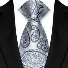 GOADAFOO Cravatta di lusso da uomo da 8 cm, colore grigio argento, con puntini, righe e tinta unita, cravatta damascata intessuta per uomo, sposo, affari, matrimonio e festa