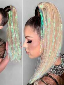 20片/10片/5片/3片/1片装 女士金属发丝，闪亮金属发丝接发，耐热 - 銀色 - 查看 6