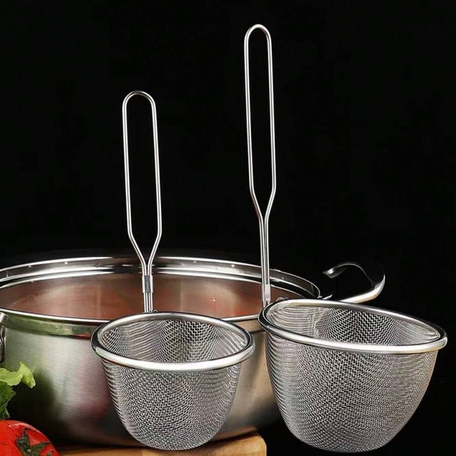 1pc 304 Stainless Steel Kitchen Small Tool Strainer Spoon, Household Stainless Steel Mesh Colander Spoon - Multicolor - View 1