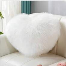 1pc Faux Wool Soft Plush Pink Heart Decorative Throw Pillow Cover, Suitable For Living Room And Bedroom, Soft, Cozy, Non-Shedding, Washable, Foldable And Removable, Can Also Be Used For Sofa, Window Seat, Room Decor