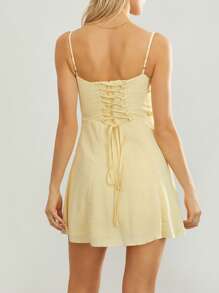 Women Plus Size Summer Mini Cami Dress Solid Color Sleeveless Tie Up Above Knee Party Dress - Màu vàng - Xem 9